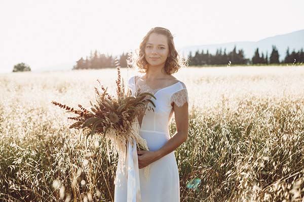 shooting mariage champs blé